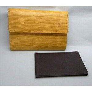 Louis Vuitton Trifold Wallet Porte Tressor Etui Papier Epi Leather Yellow Case